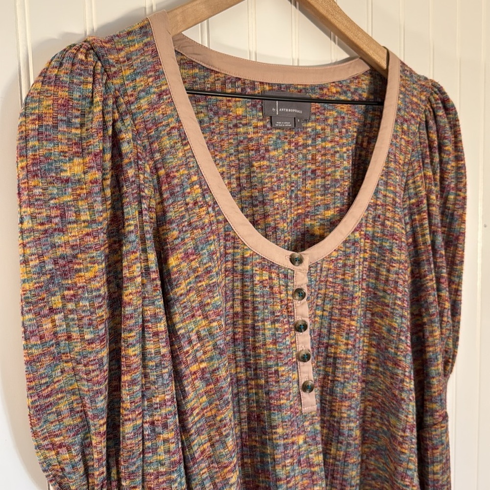 By Anthropologie Women’s Puff Long Sleeve Knit 1/4 Button Down Henley Size Small - Picture 4 of 16